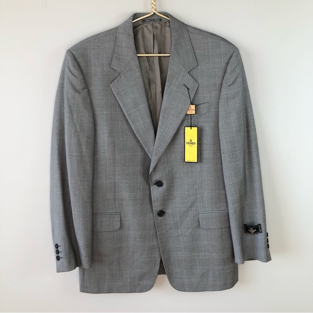 NWT Vintage Fendi Men's Lightweight Lana Wool Plaid Blazer 52R XL